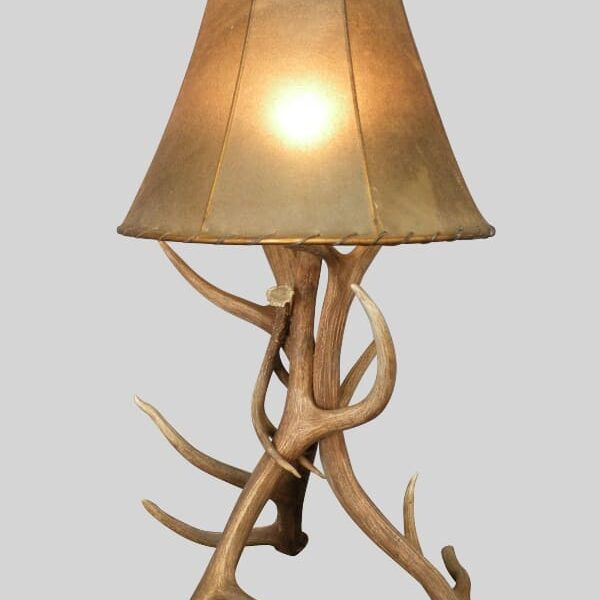 elk antler table lamp with a handmade natural 16" rawhide lamp shade