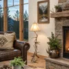 elk antler floor lamp in a home living room