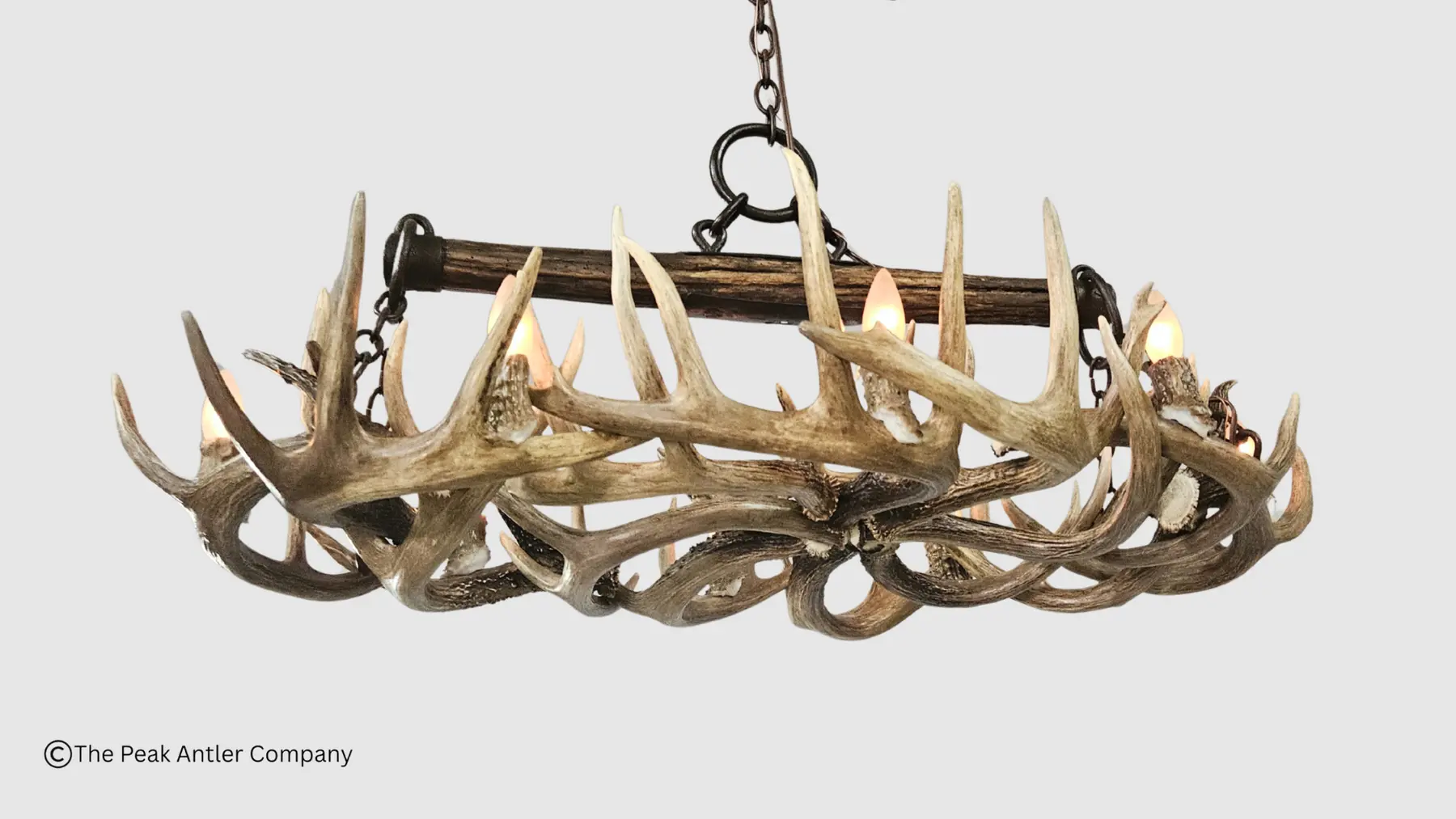 angled bottom view of the whitetail snowmass antler chandelier