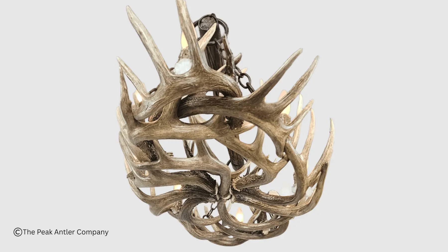 bottom view of the snowmass whitetail antler chandelier