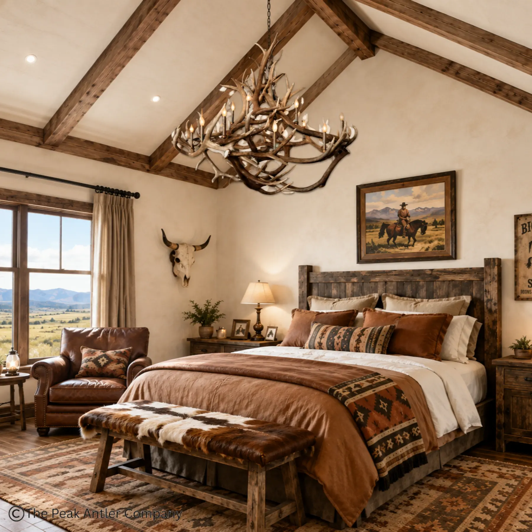 round elk antler chandelier wilson peak in home bedroom view
