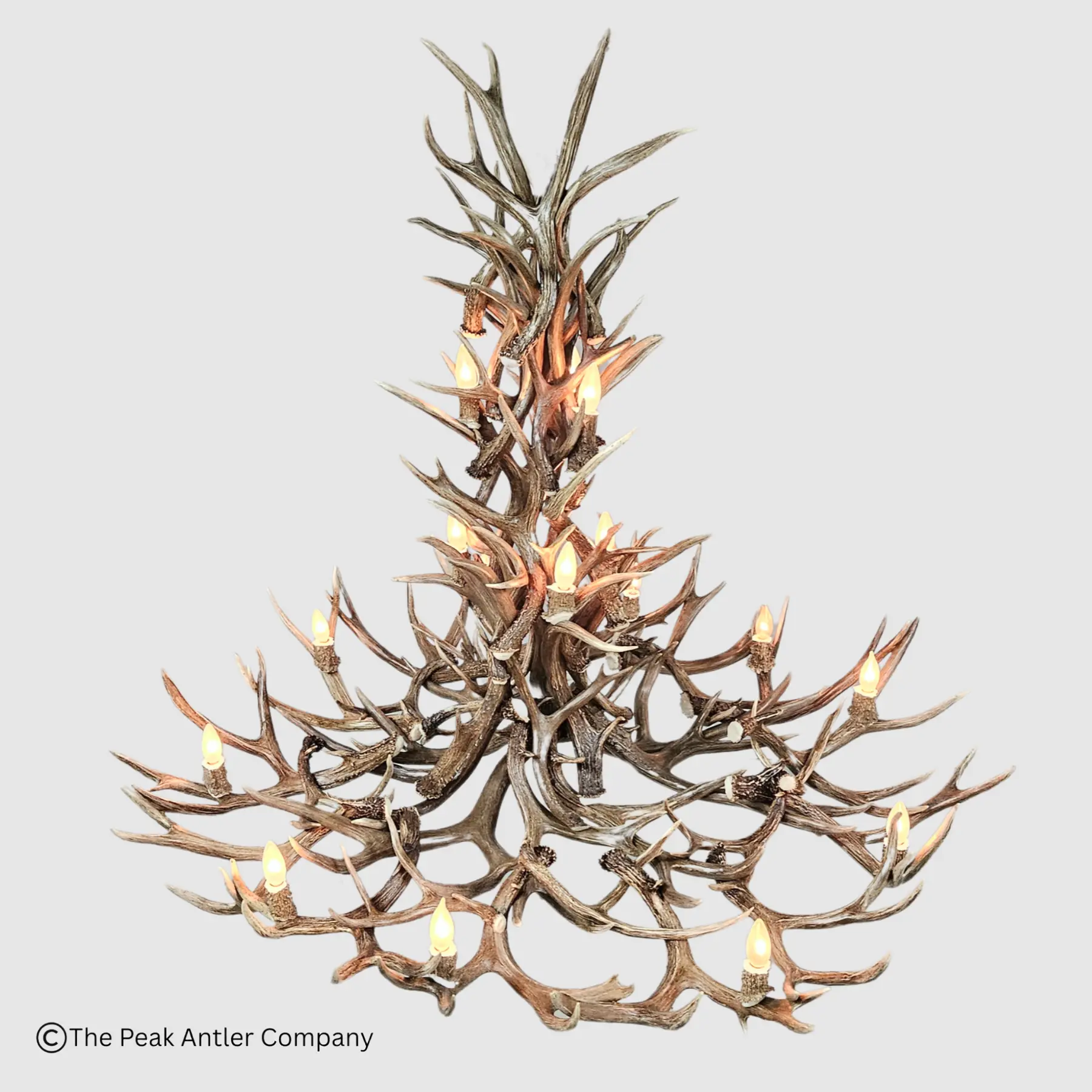 looking down on the round tall mule deer antler chandelier