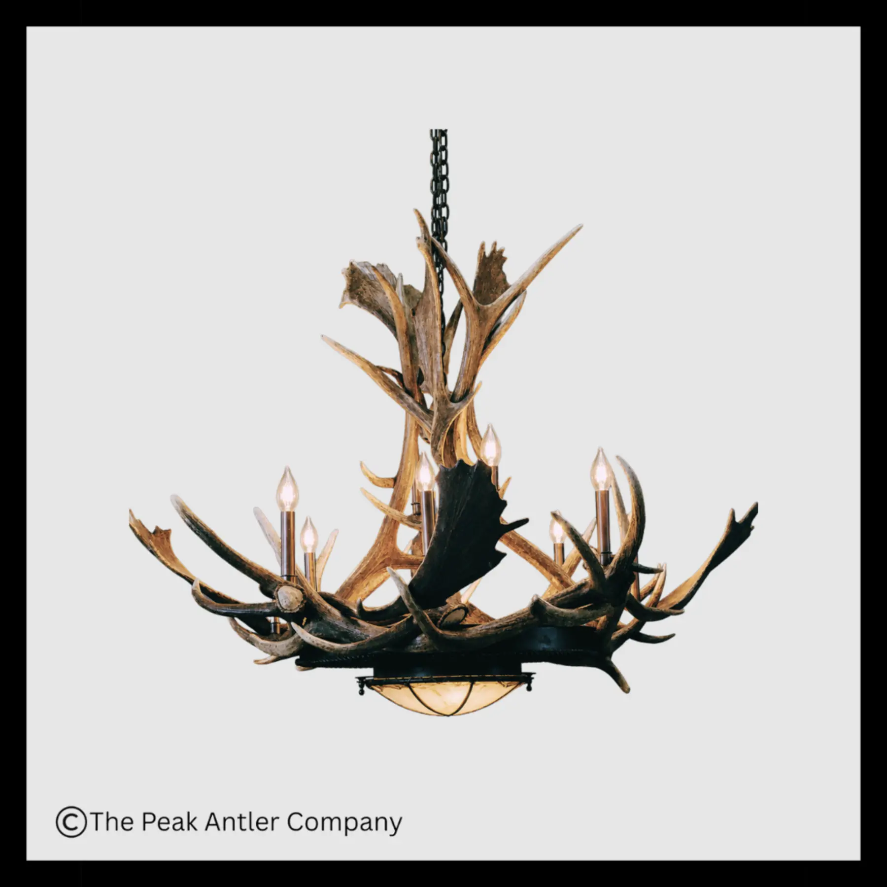 Mt. Bross Elk & Fallow Deer Antler Chandelier with Rawhide & Mica Iron Base
