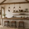 three fallow deer antler pendant lights over a home bar