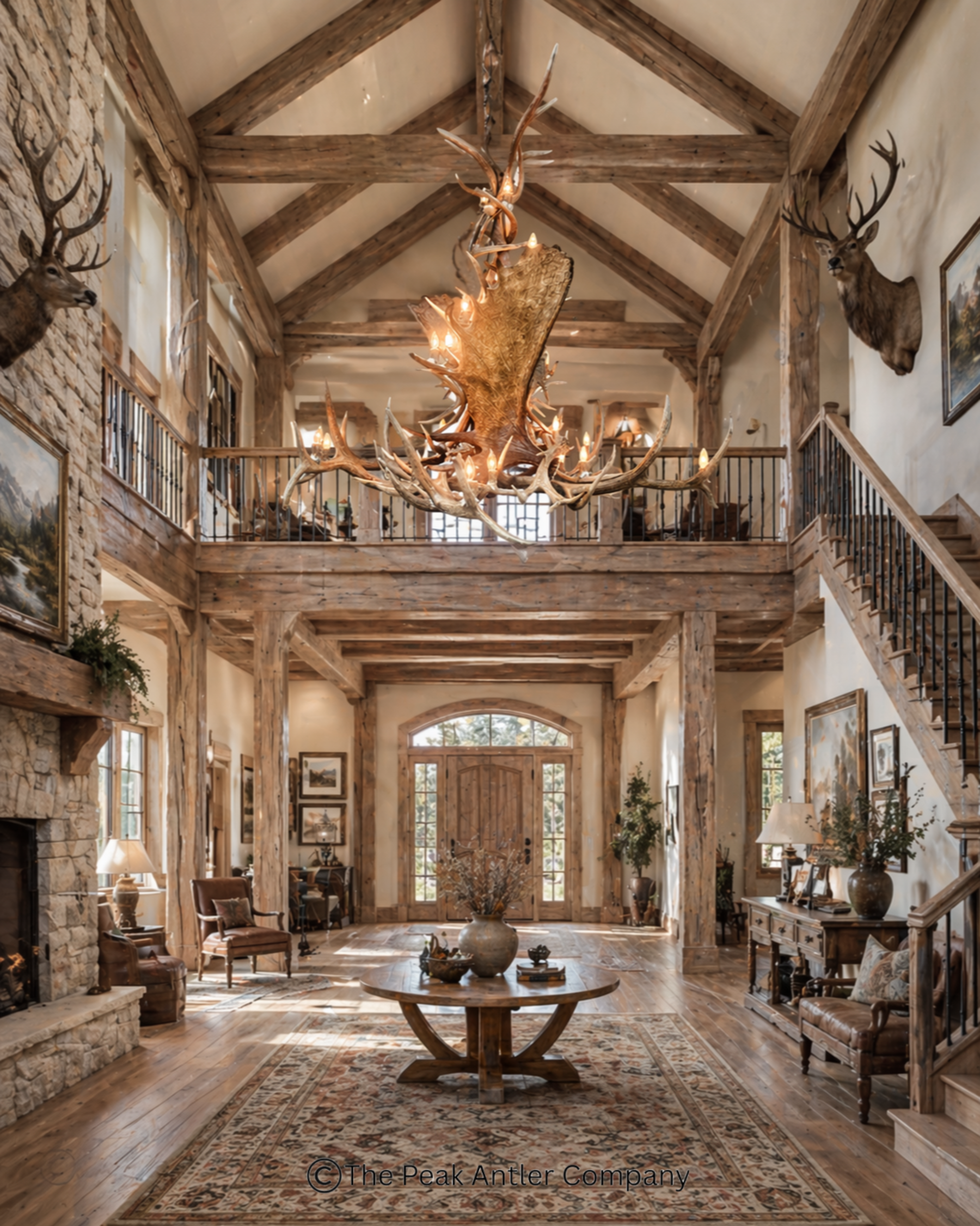 Quandary Peak Elk, Moose & Deer Antler Chandelier in home entryway