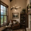 whitetail deer and fallow deer antler chandelier in a home sitting area