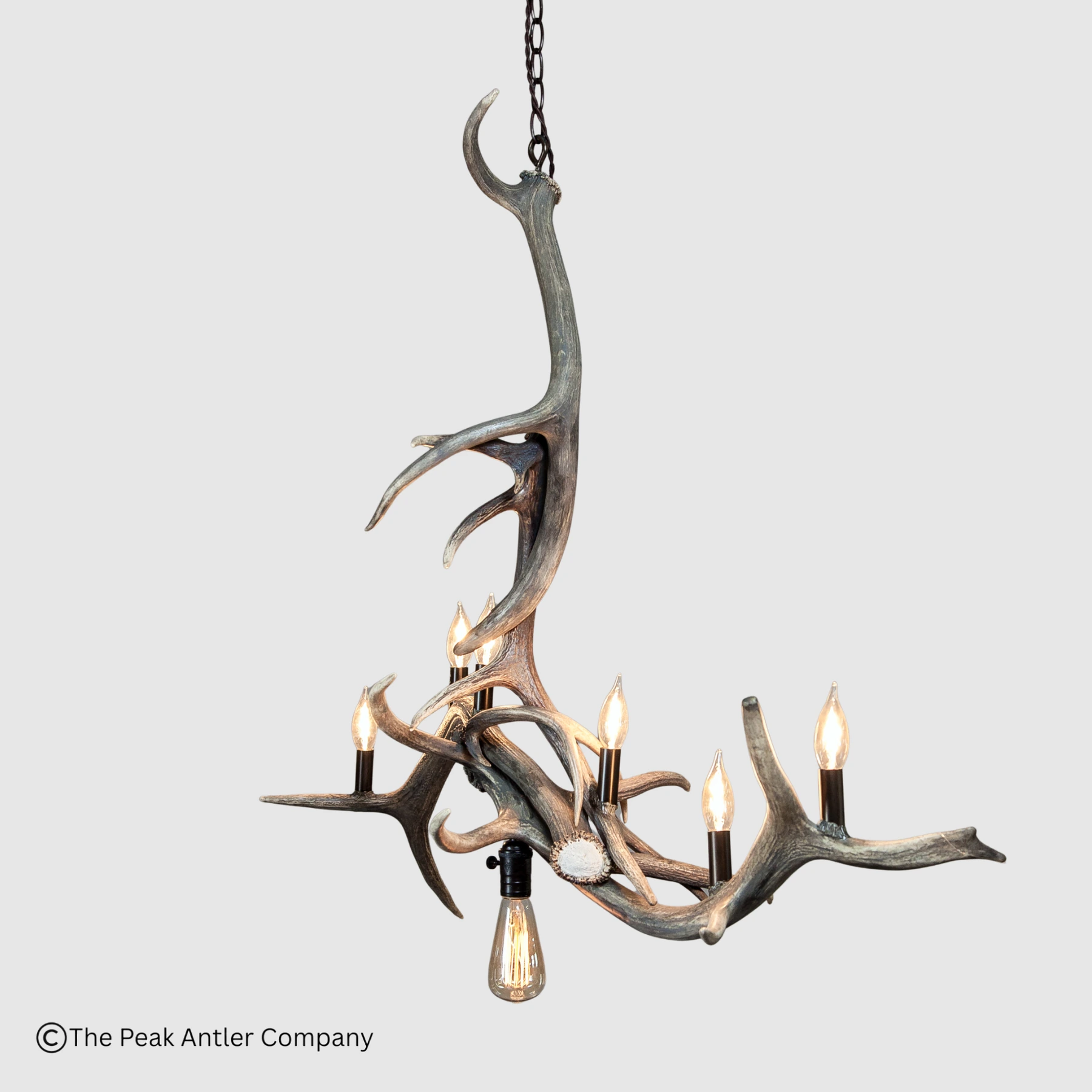 side view of the small linear elk antler chandelier
