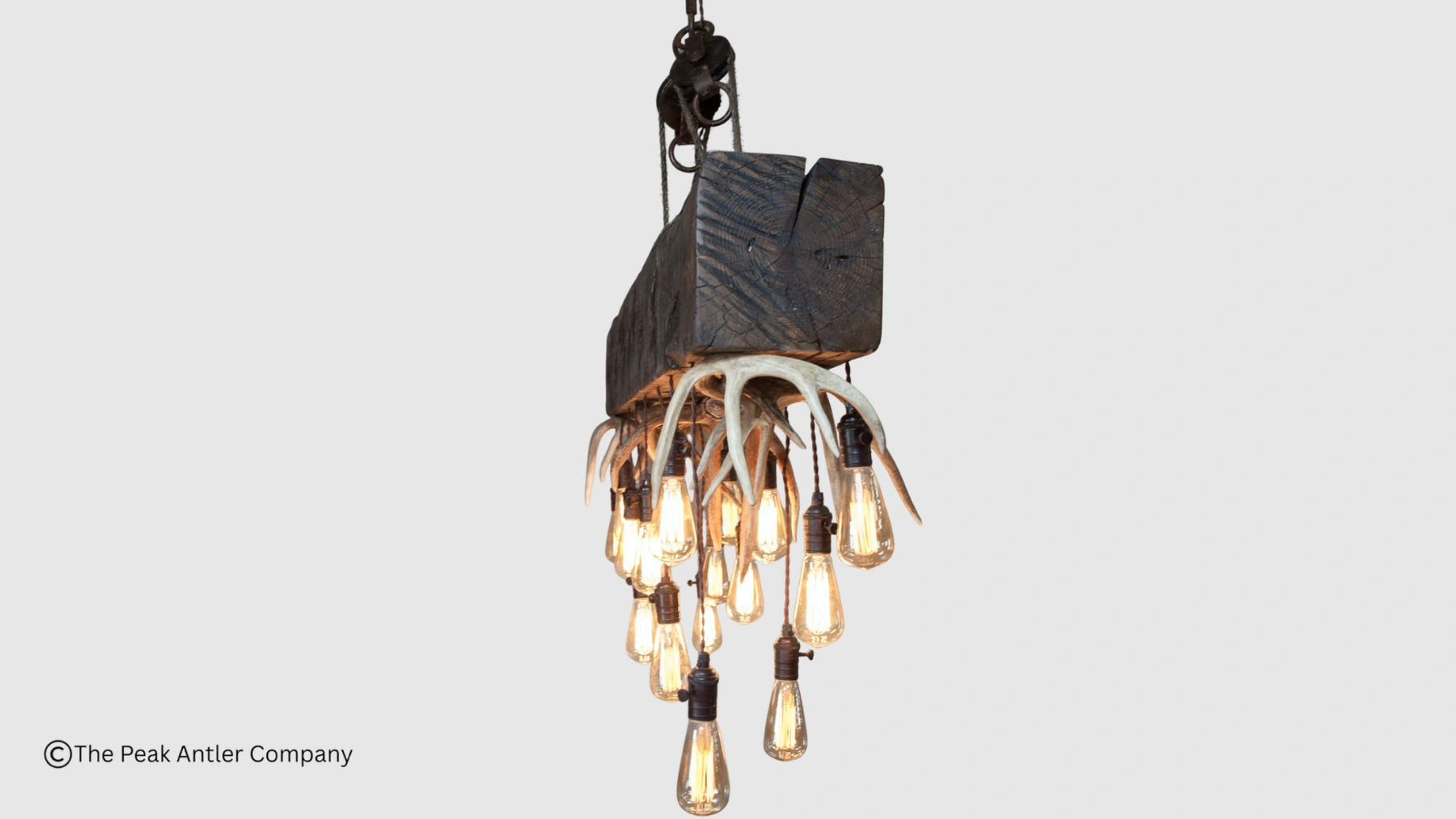 side view of the large elk and whitetail deer antler chandelier