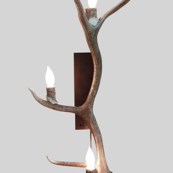 elk antler sconce with one antler and three lights