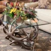 elk antler coffee table in a home living room