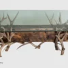 looking down through the glass of the mule deer and reclaimed wood coffee table cocktail table