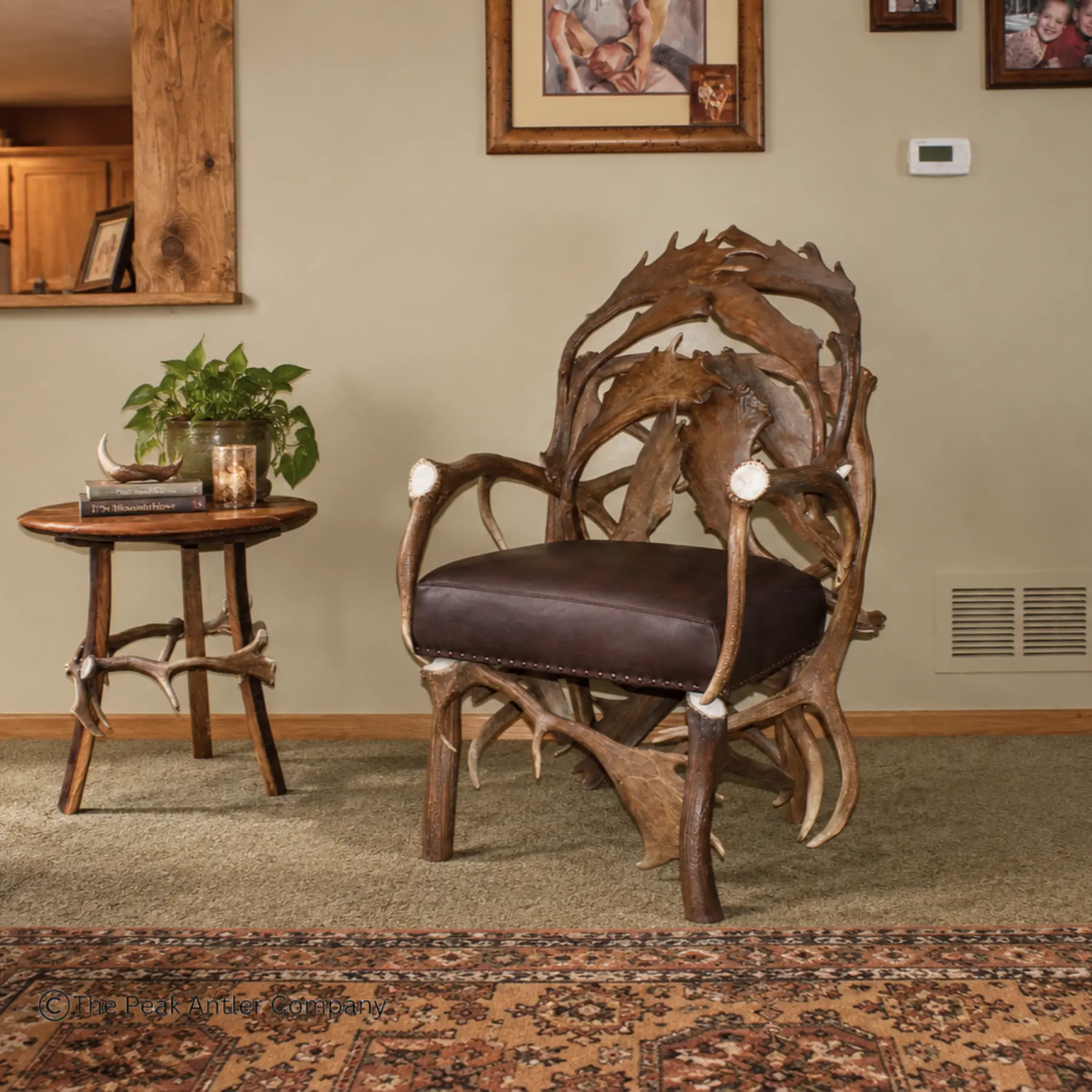 Elk & Fallow Deer Antler Chair pictured in a home living room