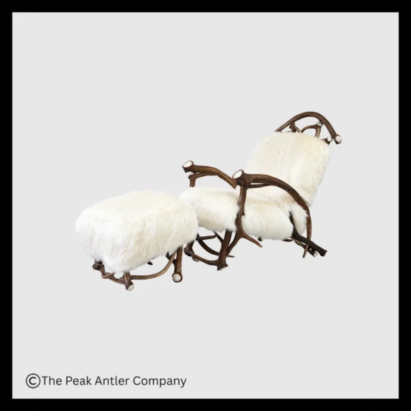 Alpine Elk Antler Chair & Ottoman, White Wool