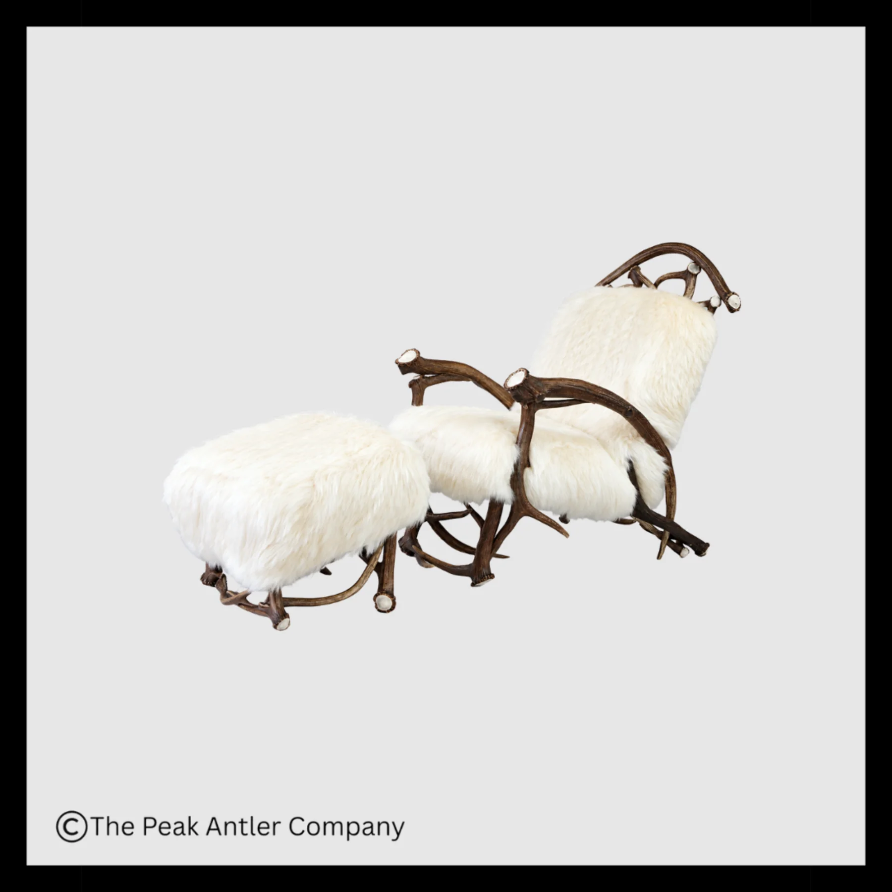 Alpine Elk Antler Chair & Ottoman, White Wool