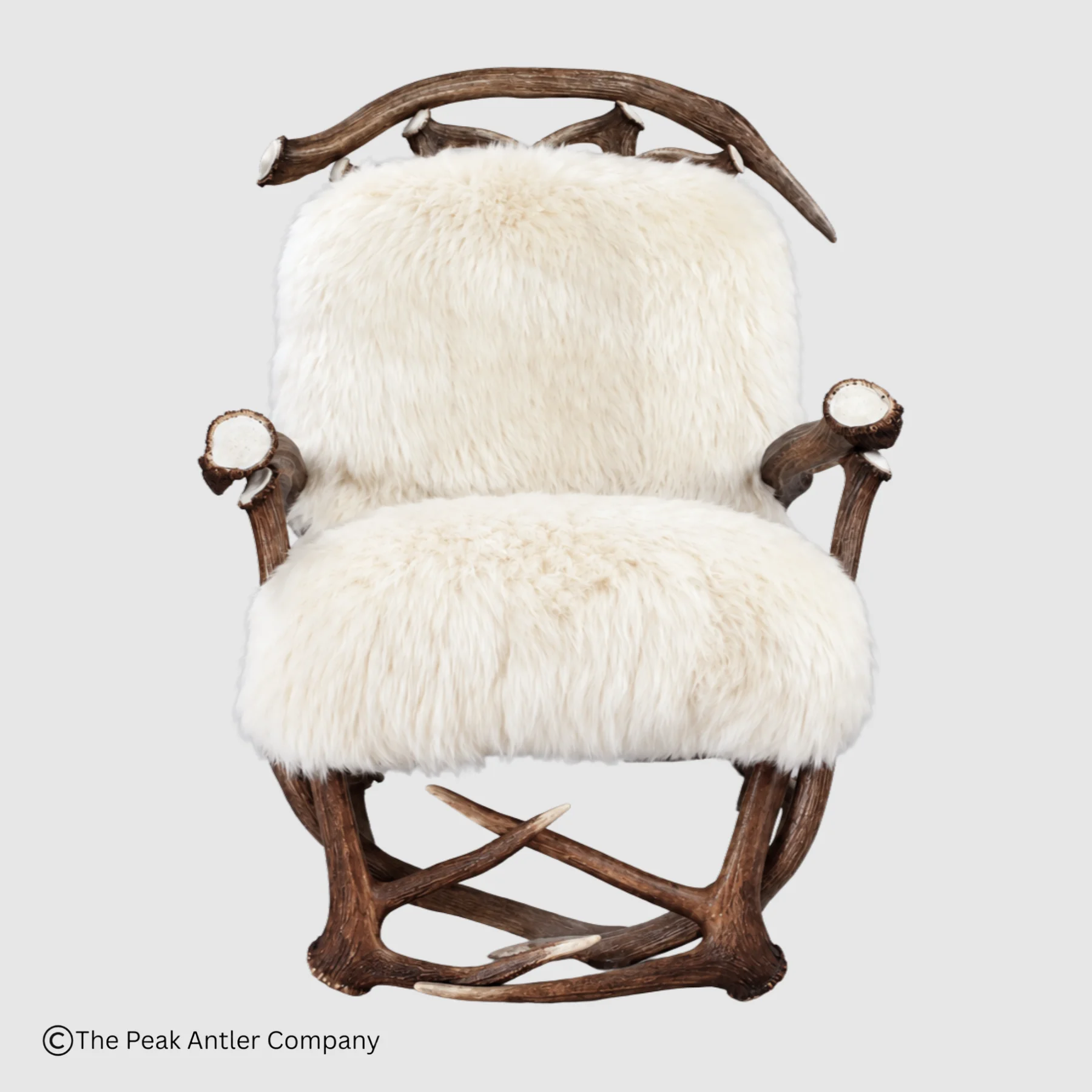 Alpine Elk Antler Chair & Ottoman, White Wool - Image 3
