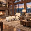 Alpine Elk Antler Chair & Ottoman in a luxury chalet home living room