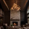 chalewt elk, fallow and deer antler chandelier in a home sitting room