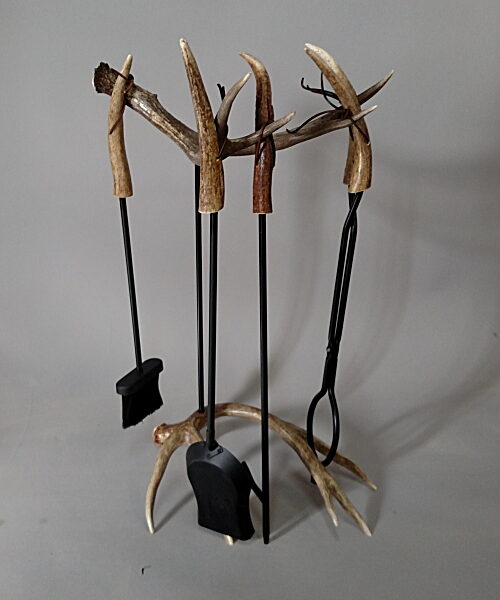 fire place tool set made with real elk and mule deer antlers
