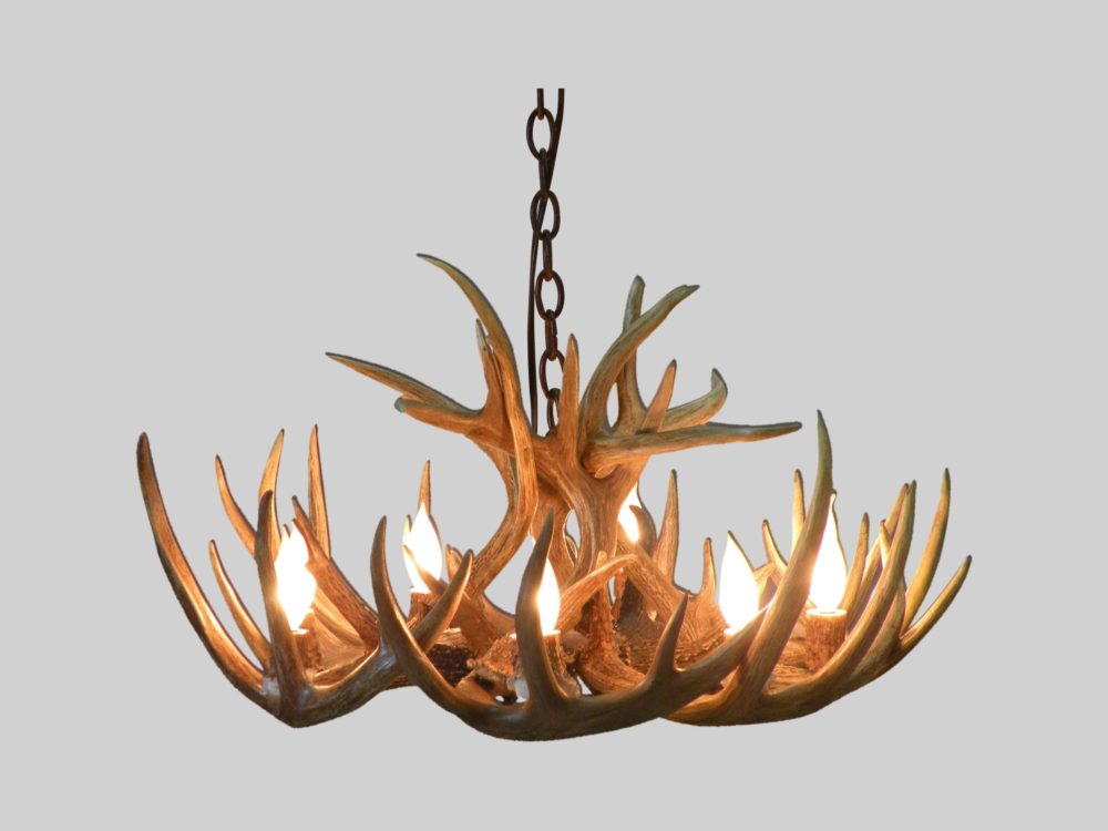 large little bear whitetail chandelier natural finish