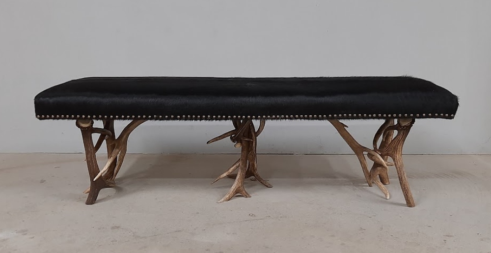 bench 1 elk antler bench with black cowhide