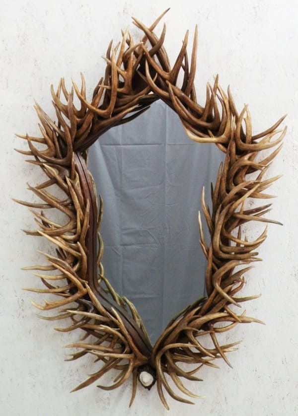 Shield Design Antler Mirror, Large Real Deer Antlers