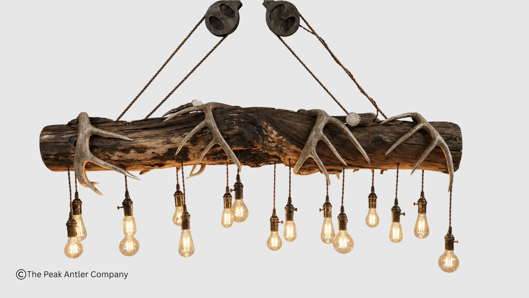linear rustic log and whitetail antler chandelier