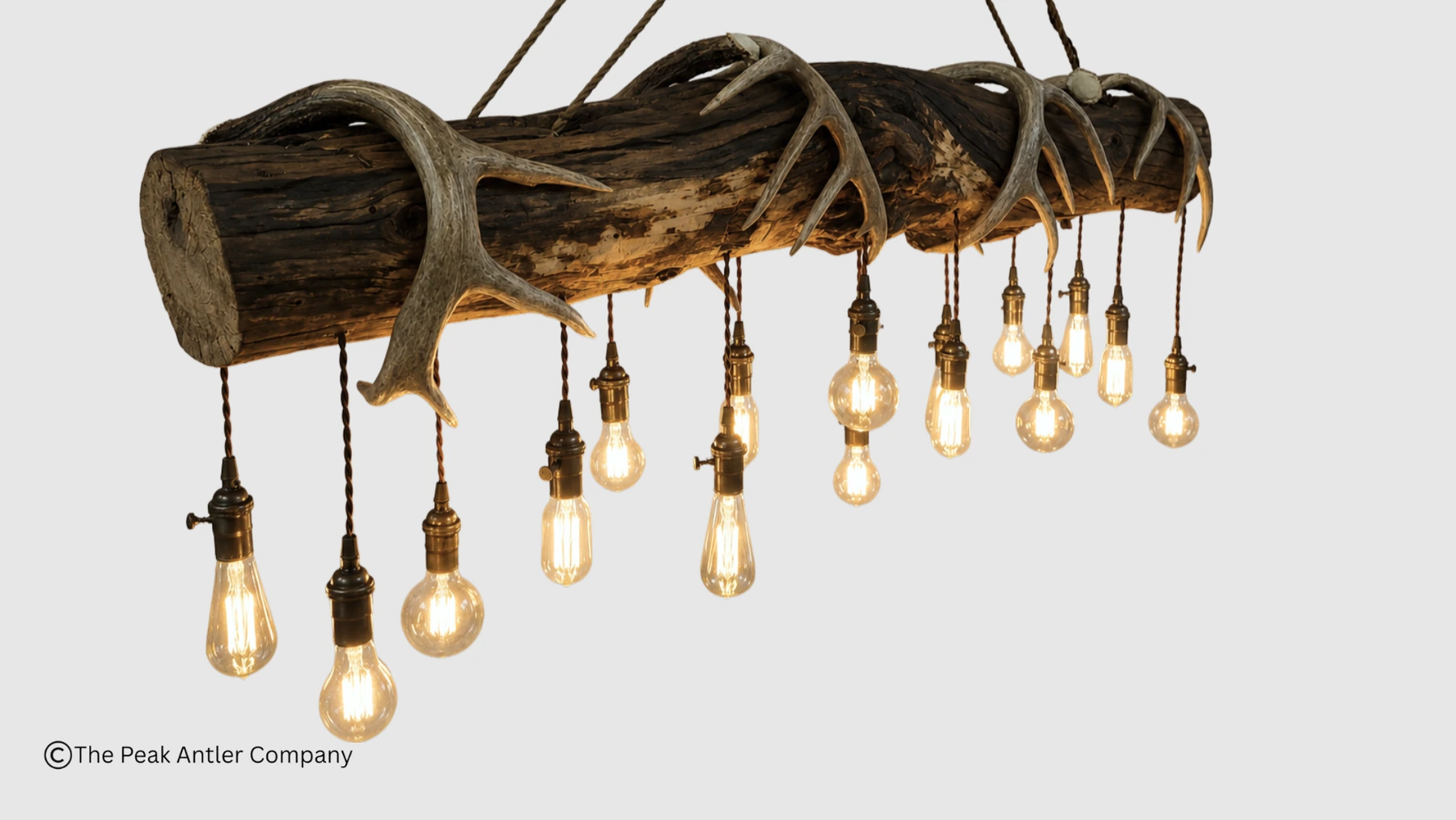 angles side view of the rustic oval whitetail & log chandelier