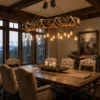 oval Rustic Log & Whitetail Deer Antler Chandelier in a home dinning room over the table
