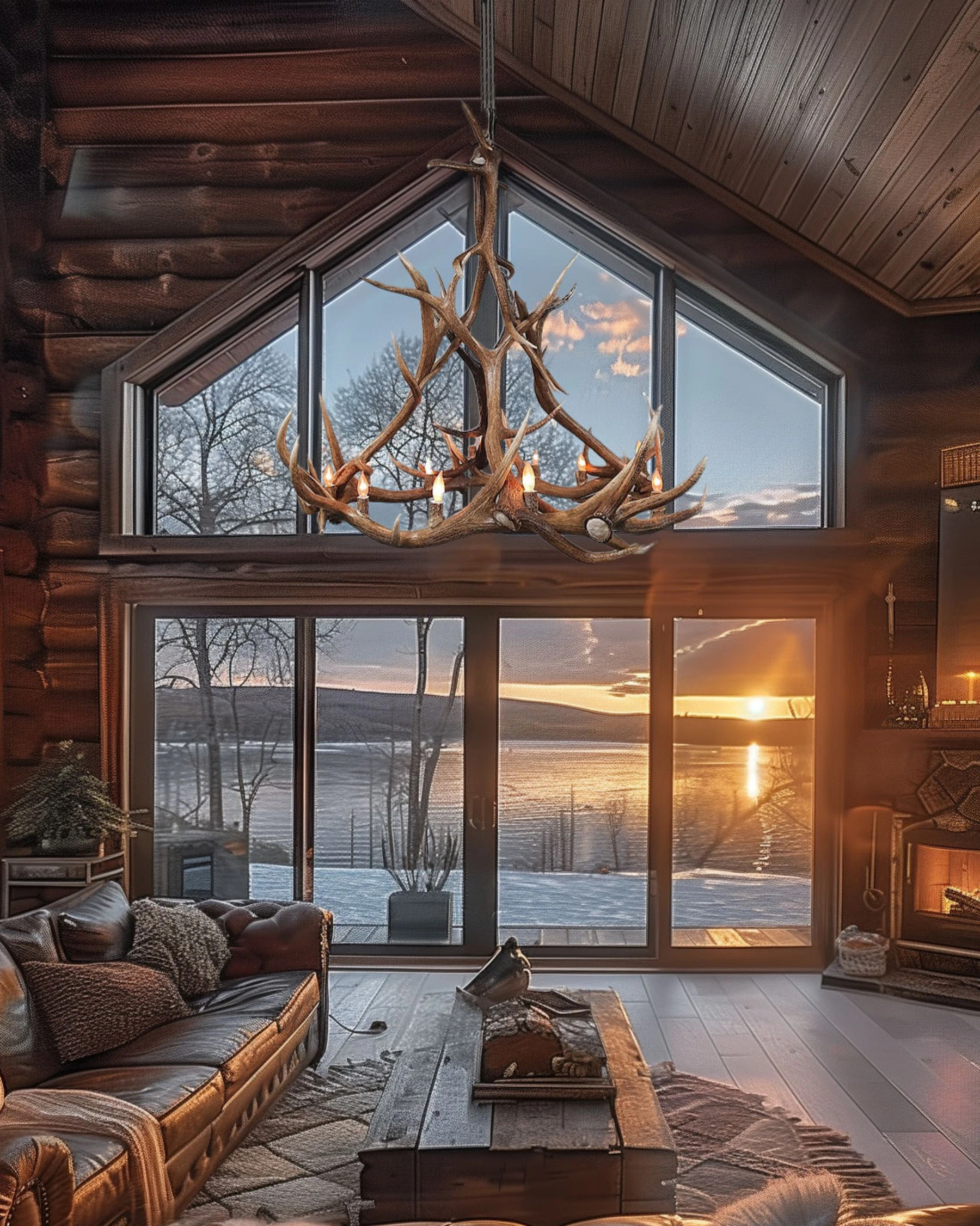 In home Picture of the castle peak elk antler chandelier