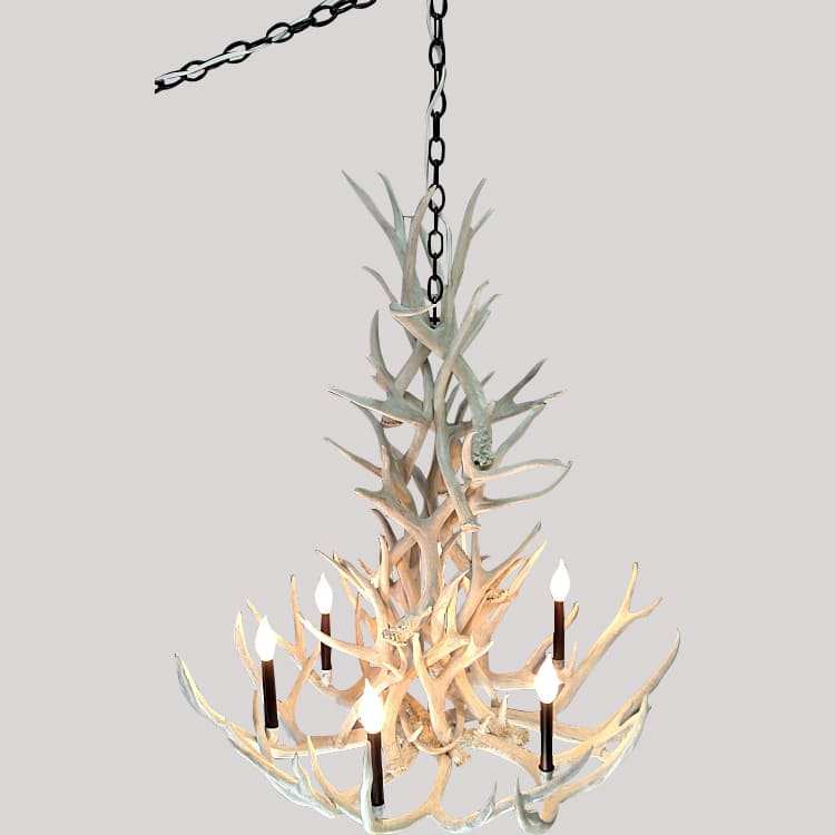 Top view of XL white 8 light chandelier