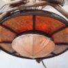 bottom view of large mt bross elk chandelier with a rawhide and mica dome base