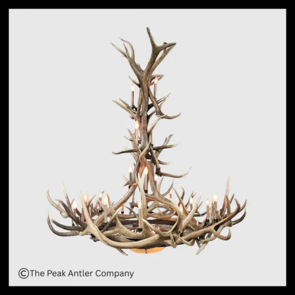 Mt Bross Elk Antler Series Chandeliers with Rawhide & Mica Iron Base
