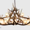 Oval elk & mule Deer antler chandelier with rawhide lampshades
