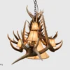 side view of the oval elk and mule deer antler chandelier with rawhide lampshades