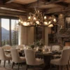 mt belford elk and mule deer antler chandelier over a home dinning room table