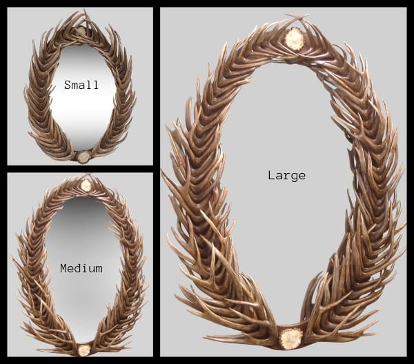 Herringbone mirror series with mule deer antlers
