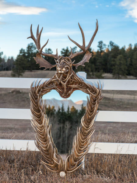 Antler Mirror with Deer Head Crest