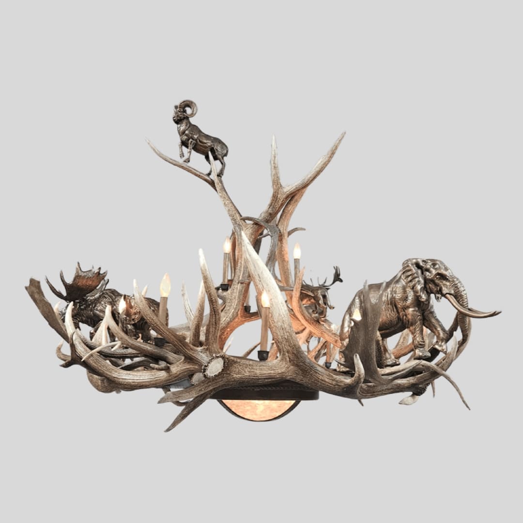 Apex tapestry Antler chandelier with 3d resin sculptures