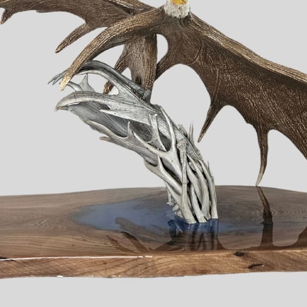 close up of fish made out of mule deer antlers on the wild flight sculpture