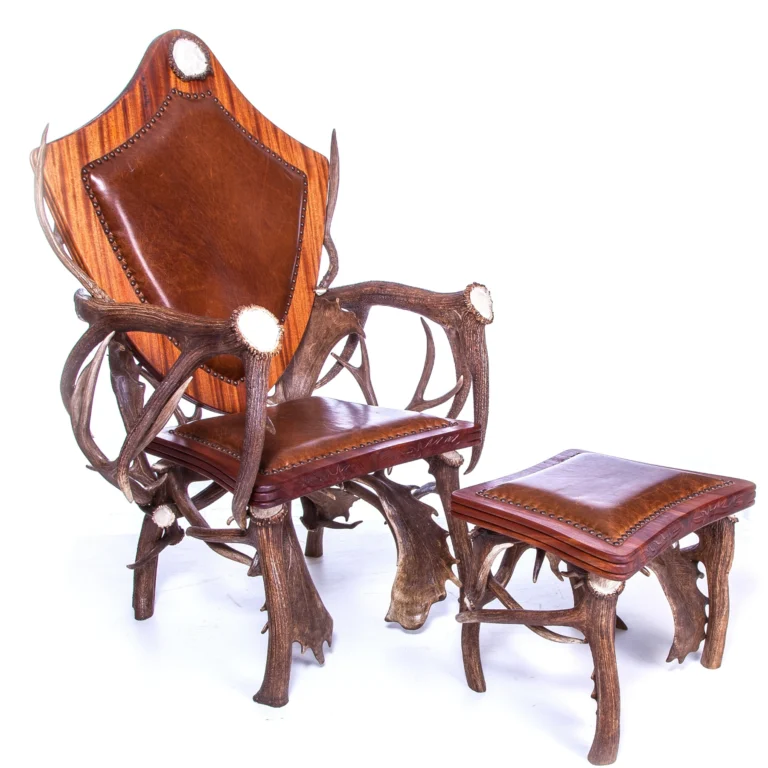 A regal antler chair with matching ottoman