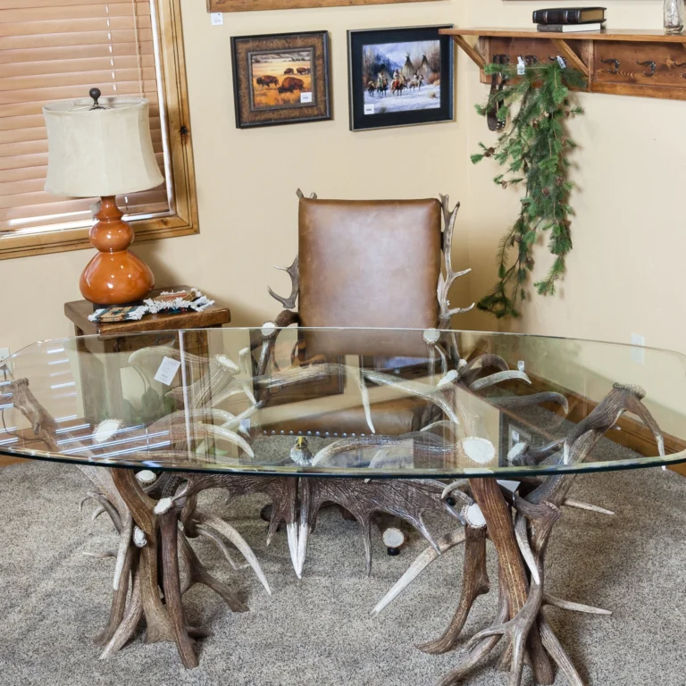 Large antler desk and matching antler chair