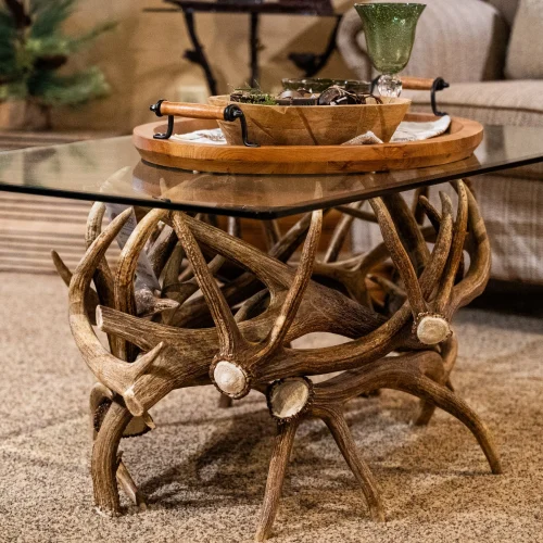 Elk antler coffee table with glass top
